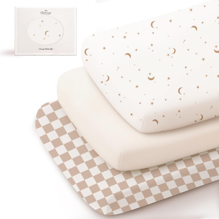 Konssy 3 Pack Stretchy Bassinet Sheets for Baby Girls and Boys, 33"x21" Silky-Soft & Breathable, Bassinet Mattress Sheet, for Baby Delight, Dream on Me, Rectangle Bassinet Sheets