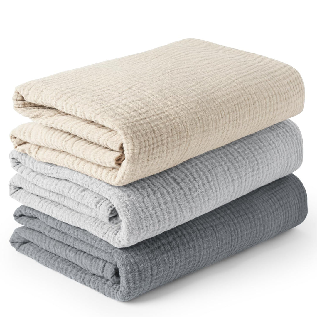 Konssy 3-Pack Muslin Baby Swaddle Blankets, 47 x 47 in Receiving Blankets Large Size, 100% Cotton, Ultra Soft & Breathable, Multi-Use Swaddles for Boys & Girls, from Newborn to Toddler