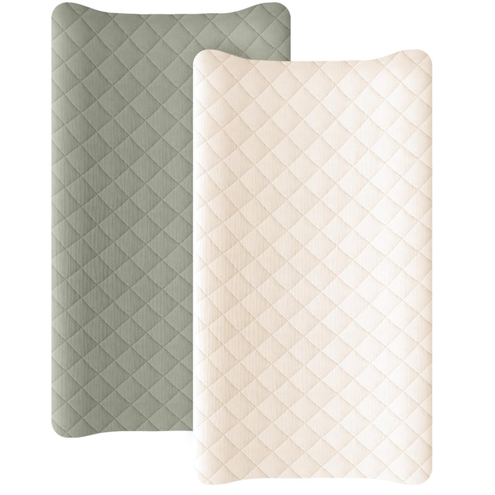 Konssy 2 Pack Quilted Muslin Changing Pad Cover, Waterproof Layer, 32"x16" 100% Cotton Surface, Absorbent & Soft, Fitted Changing Table Sheets, Full Elastic Fit, for Baby Girls & Boys