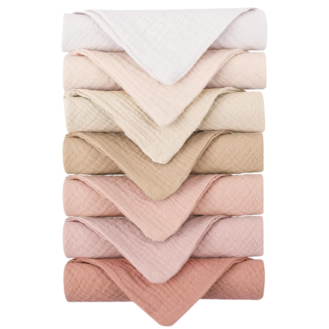 Konssy 7 Pack Muslin Baby Washcloths, Burp Cloths & Wash Cloths for Babies 11 x 11 In, 100% Cotton, Ultra-Soft & Absorbent, Machine Washable, Baby Bath Towels for Newborns, Girls & Boys