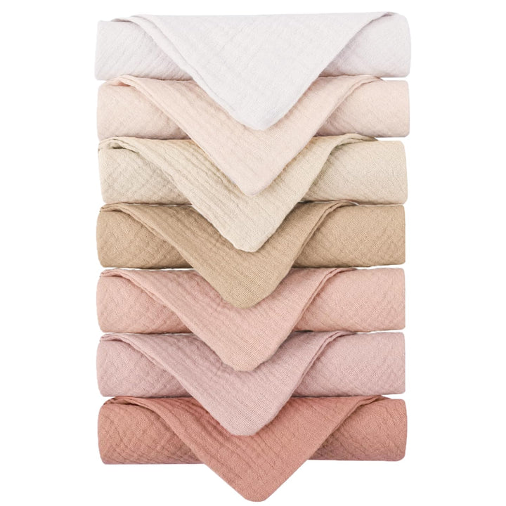 Konssy 7 Pack Muslin Baby Washcloths, Burp Cloths & Wash Cloths for Babies 11 x 11 In, 100% Cotton, Ultra-Soft & Absorbent, Machine Washable, Baby Bath Towels for Newborns, Girls & Boys