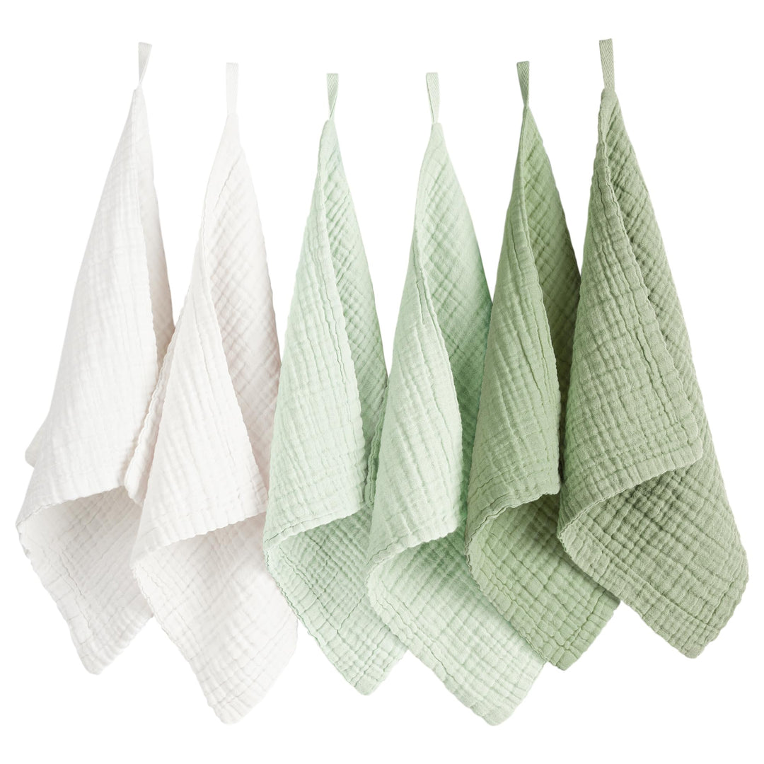 Konssy 6 Pack Face Cloths, 100% Muslin Cotton Wash Cloth for Washing Face 11" x 11" Facial Washcloths for Women, Soft & Reusable, for Sensitive Skin, Makeup Remover Cloths for Daily Cleansing