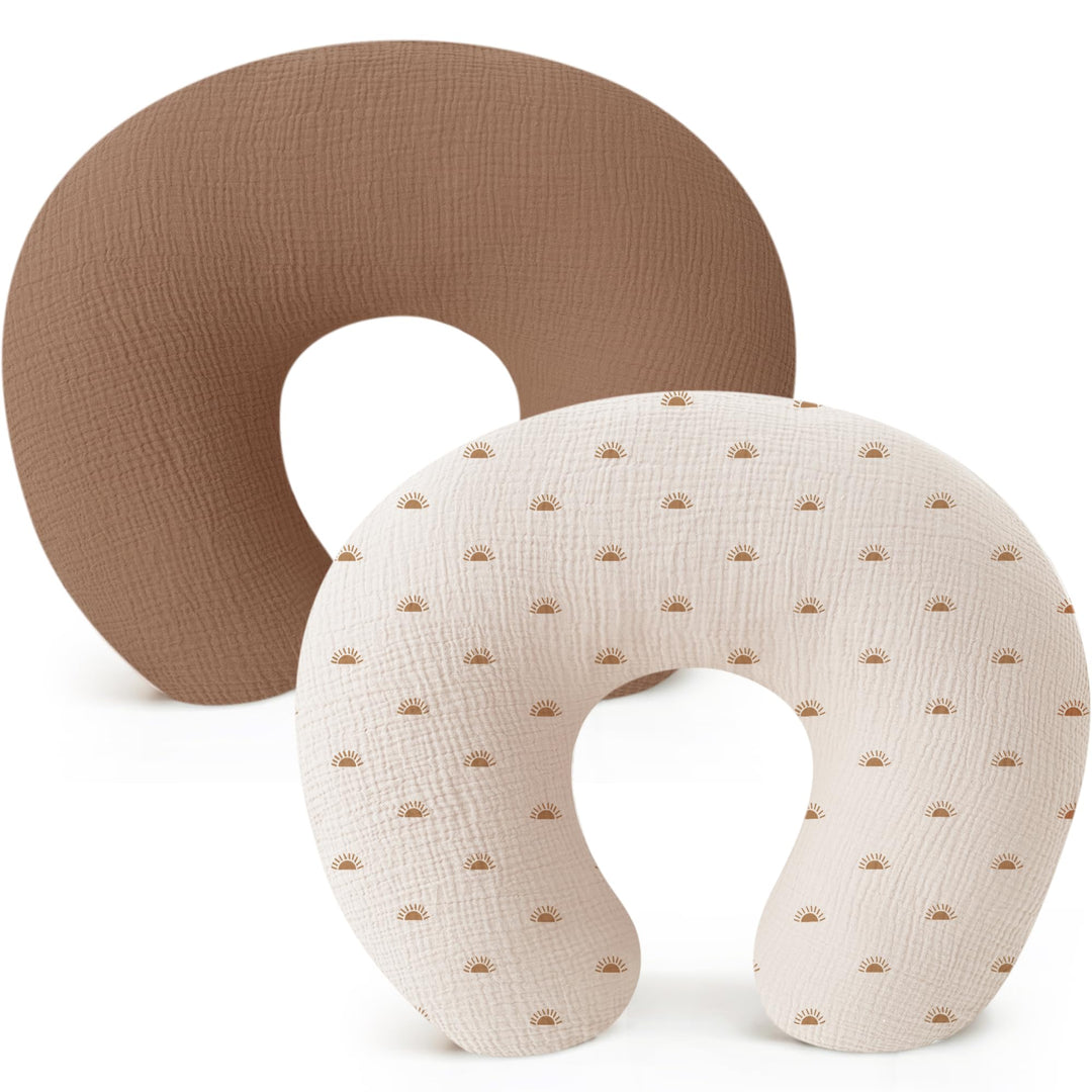 Konssy 2-Pack 100% Cotton Muslin Nursing Pillow Covers, Soft Cover for Baby Covers Only, Breastfeeding Pillows Slipcovers for Baby Boys & Girls, Hidden Zipper, Machine Washable,