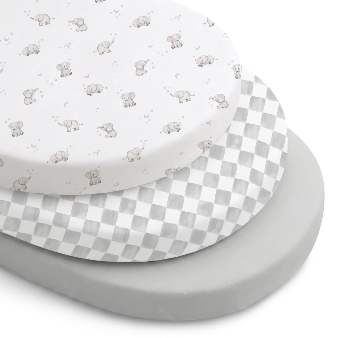 Konssy 3 Pack Stretchy Bassinet Sheets for Baby Girls and Boys, 32"x16" Silky-Soft & Breathable, Bassinet Mattress Sheet, Compatible with Halo Bassinest Swivel Sleeper, Graco, Snoo