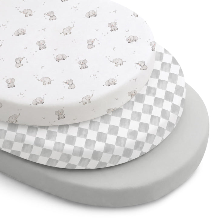 Konssy 3 Pack Stretchy Bassinet Sheets for Baby Girls and Boys, 32"x16" Silky-Soft & Breathable, Bassinet Mattress Sheet, Compatible with Halo Bassinest Swivel Sleeper, Graco, Snoo
