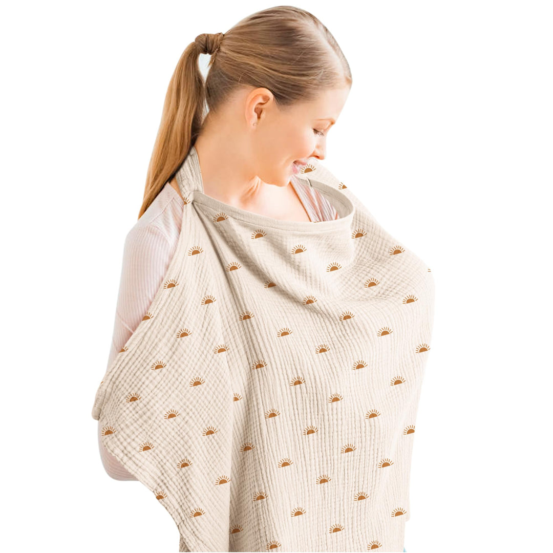 Konssy Muslin Nursing Cover Up for Breastfeeding with Rigid Hoop 100% Cotton Nursing Apron, Lightweight & Breathable, Carseat Canopy, Breast Feeding Covers for Women