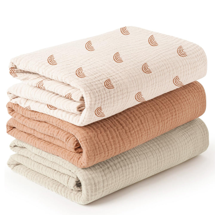 Konssy 3-Pack Muslin Baby Swaddle Blankets, 47 x 47 in Receiving Blankets Large Size, 100% Cotton, Ultra Soft & Breathable, Multi-Use Swaddles for Boys & Girls, from Newborn to Toddler