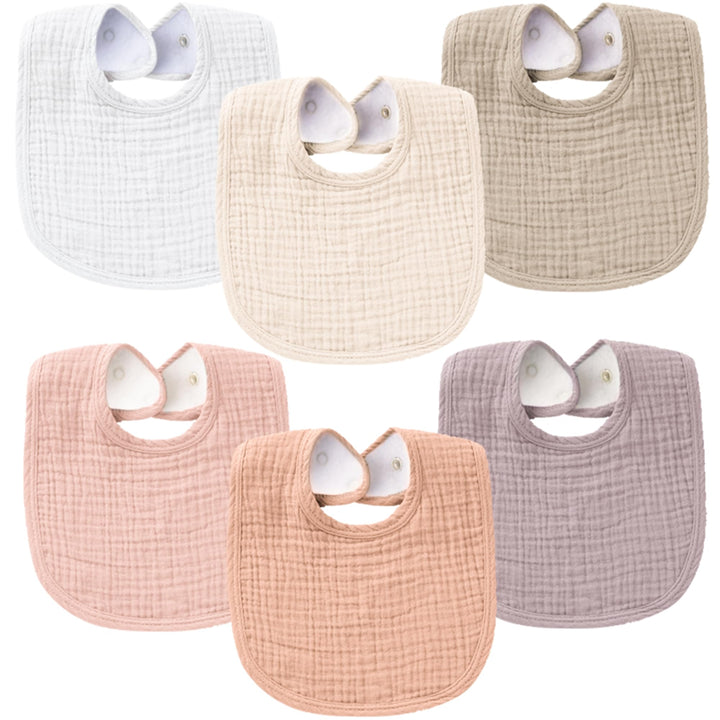 Konssy 6-Pack Muslin Cotton Baby Bibs for Drooling and Teething Soft Absorbent Front, Fleece Back Keeps Clothes Dry, Easy to Clean, Adjustable Fit for Boys & Girls Ages 0-36 Months