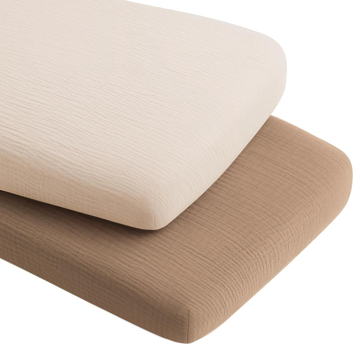 Konssy Muslin Bassinet Sheets for Baby Boys and Girls, 2 Pack, 33"x21" 100% Cotton, Bassinet Mattress Sheets, for Baby Delight, Dream on Me, Other Rectangle Bedside Mattresses