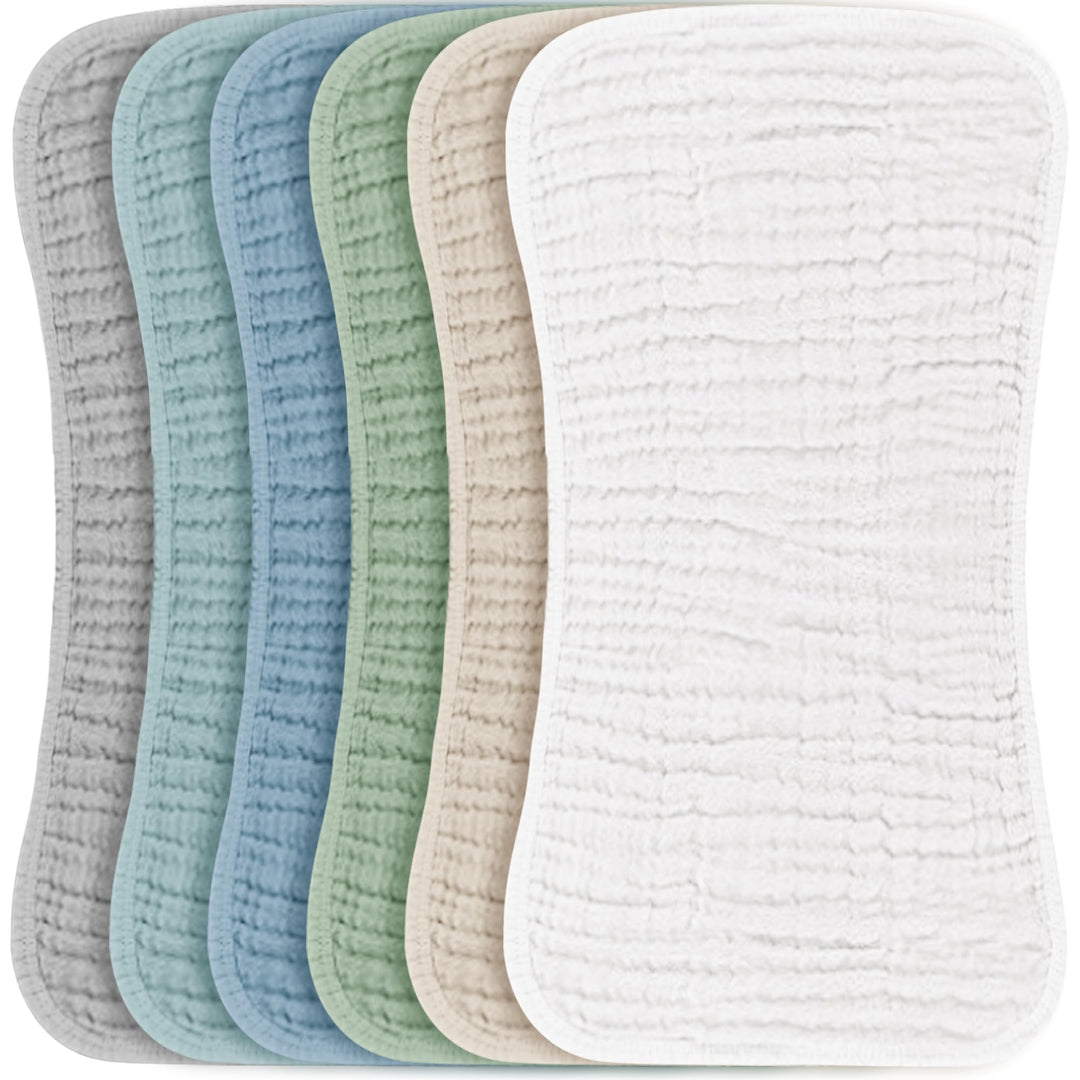 Konssy 6 Pack Large Muslin Baby Burp Cloths and Burp Rags Set for Newborn 100% Cotton, Super Soft & Absorbent, Shrink Resistant, Easy to Wash & Dry, Suitable for Unisex Boys & Girls