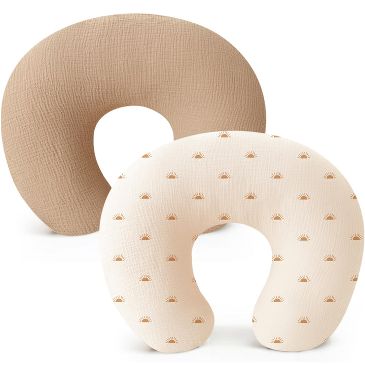 Konssy 2-Pack Muslin Nursing Pillow Covers, Floral Soft Slipcover for Baby Covers Only, 100% Cotton, Hidden Zipper, Washable, Breastfeeding Pillows Covers for Newborn Boys & Girls