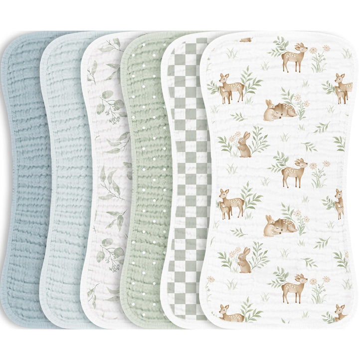 Konssy 6 Pack Large Muslin Baby Burp Cloths and Burp Rags Set for Newborn 100% Cotton, Super Soft & Absorbent, Shrink Resistant, Easy to Wash & Dry, Suitable for Unisex Boys & Girls