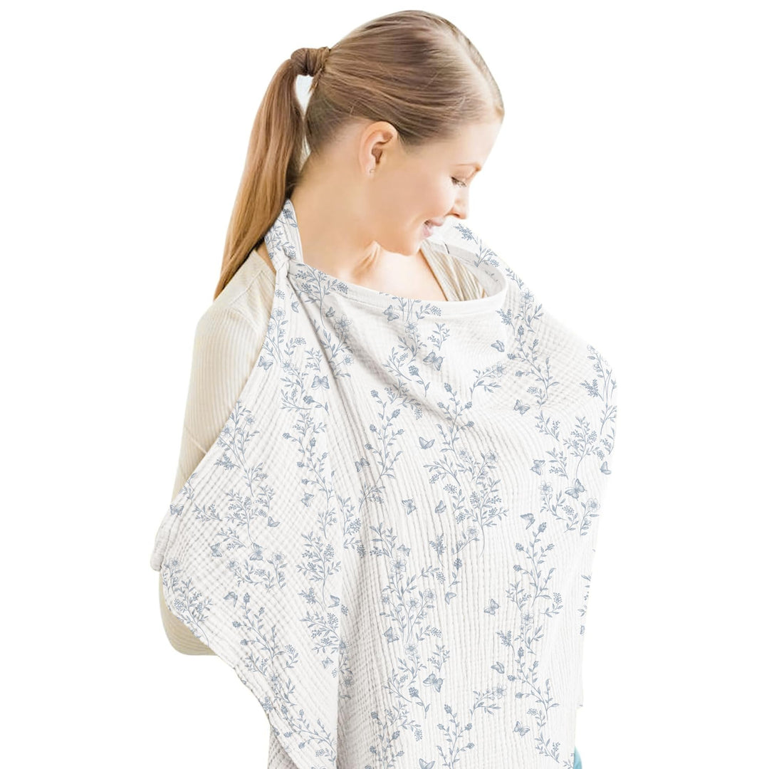Konssy Muslin Nursing Cover Up for Breastfeeding with Rigid Hoop 100% Cotton Nursing Apron, Lightweight & Breathable, Carseat Canopy, Breast Feeding Covers for Women
