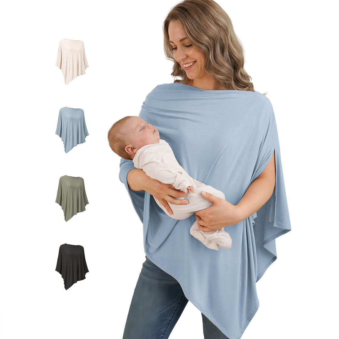 Konssy Rayon Made from Bamboo Nursing Cover for Breastfeeding Buttery Soft, Breathable & Stretchy, Wearable Nursing Poncho, Multi-Use Car Seat Canopy, 360° Full Privacy