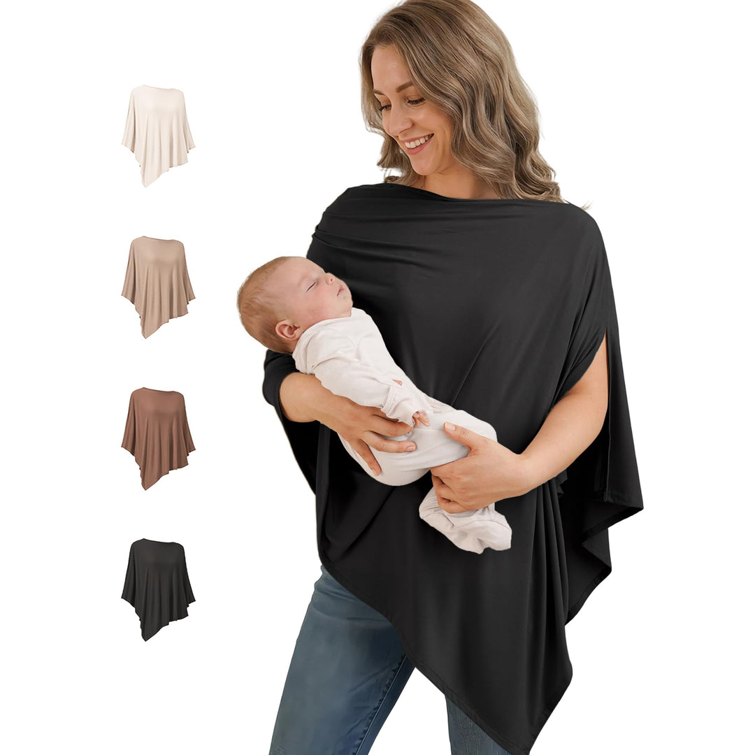 Konssy Rayon Made from Bamboo Nursing Cover for Breastfeeding Buttery Soft, Breathable & Stretchy, Wearable Nursing Poncho, Multi-Use Car Seat Canopy, 360° Full Privacy