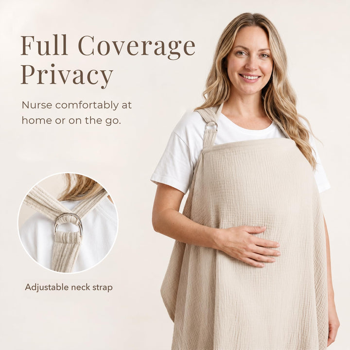 Konssy Muslin Nursing Cover Up for Breastfeeding with Rigid Hoop 100% Cotton Nursing Apron, Lightweight & Breathable, Carseat Canopy, Breast Feeding Covers for Women