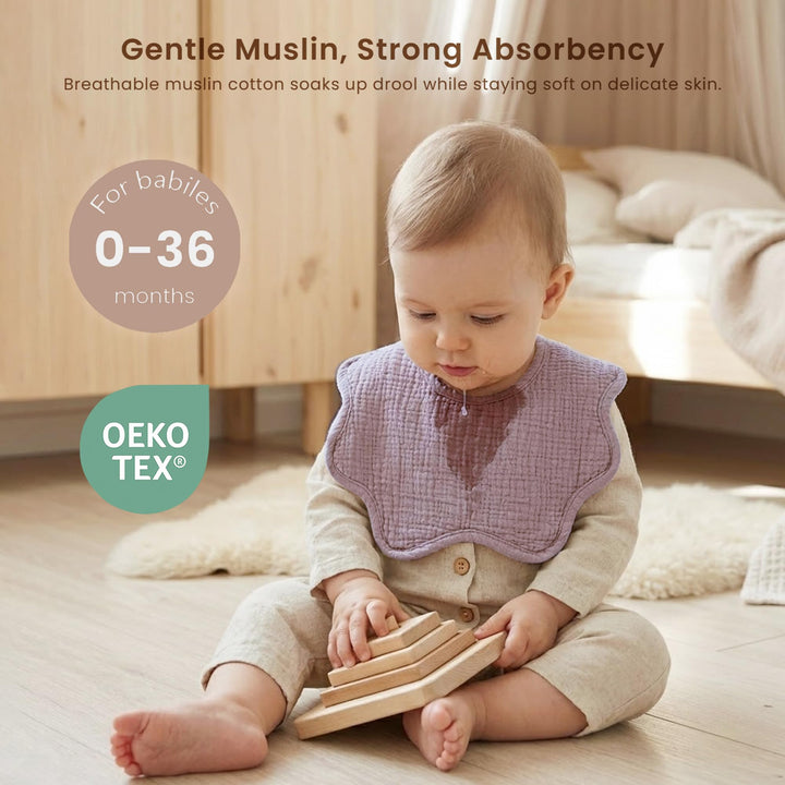 Konssy 6-Pack Muslin Baby Bandana Bibs, Drool Bibs for Girls & Boys 100% Cotton, Soft & Absorbent, Ideal for Teething & Drooling, from Newborn to Toddler, Ages 0-36 Months