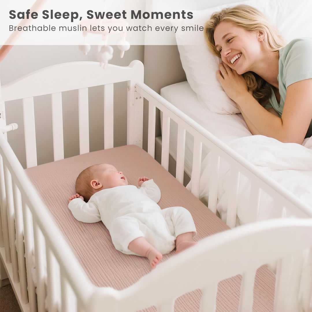 Konssy Muslin Bassinet Sheets for Baby Boys and Girls, 2 Pack, 33"x21" 100% Cotton, Bassinet Mattress Sheets, for Baby Delight, Dream on Me, Other Rectangle Bedside Mattresses