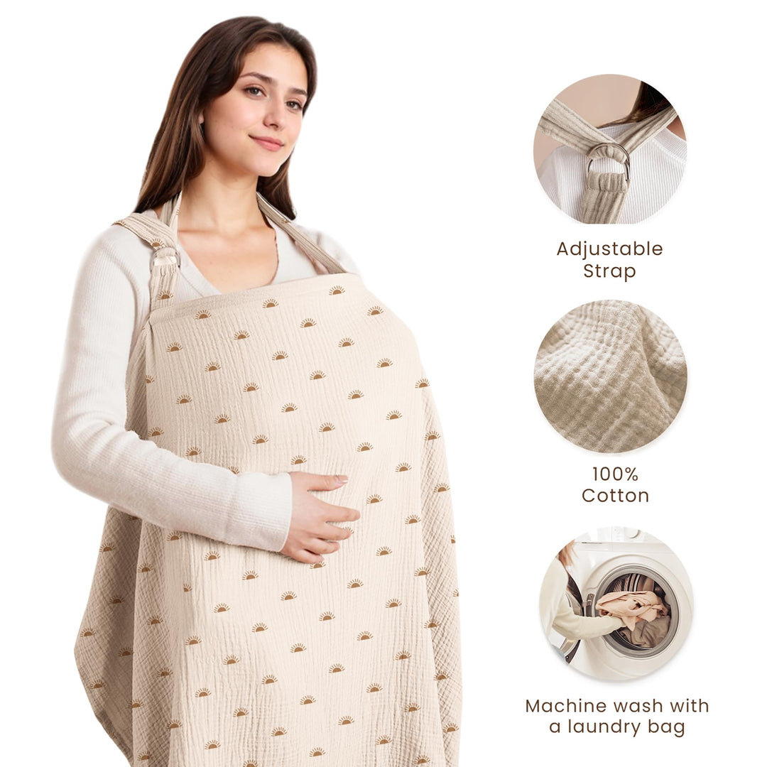 Konssy Muslin Nursing Cover Up for Breastfeeding with Rigid Hoop 100% Cotton Nursing Apron, Lightweight & Breathable, Carseat Canopy, Breast Feeding Covers for Women