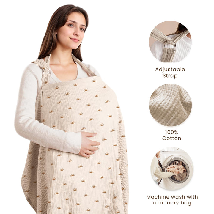 Konssy Muslin Nursing Cover Up for Breastfeeding with Rigid Hoop 100% Cotton Nursing Apron, Lightweight & Breathable, Carseat Canopy, Breast Feeding Covers for Women