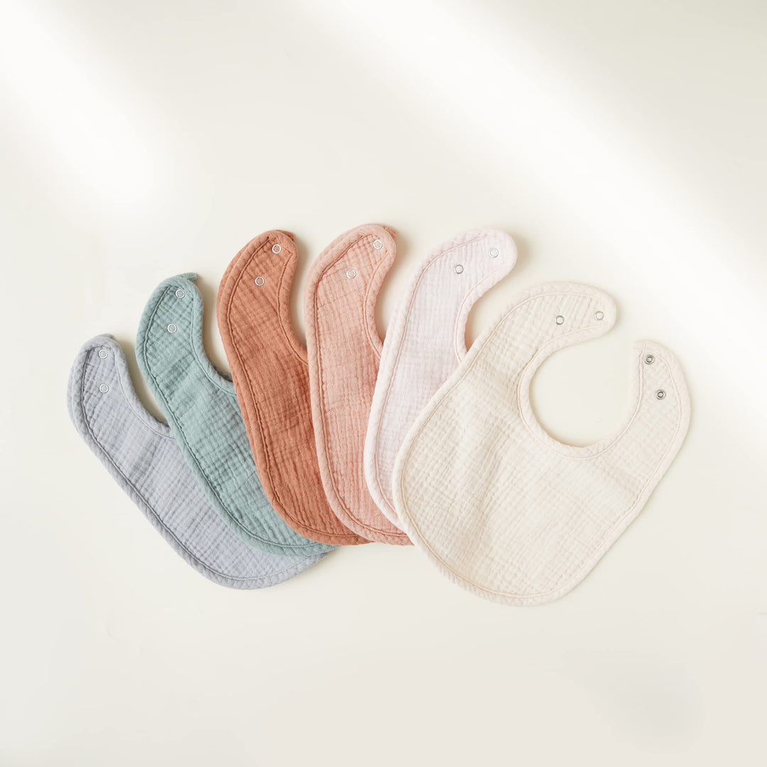 Konssy 6-Pack Muslin Cotton Baby Bibs for Drooling and Teething Soft Absorbent Front, Fleece Back Keeps Clothes Dry, Easy to Clean, Adjustable Fit for Boys & Girls Ages 0-36 Months