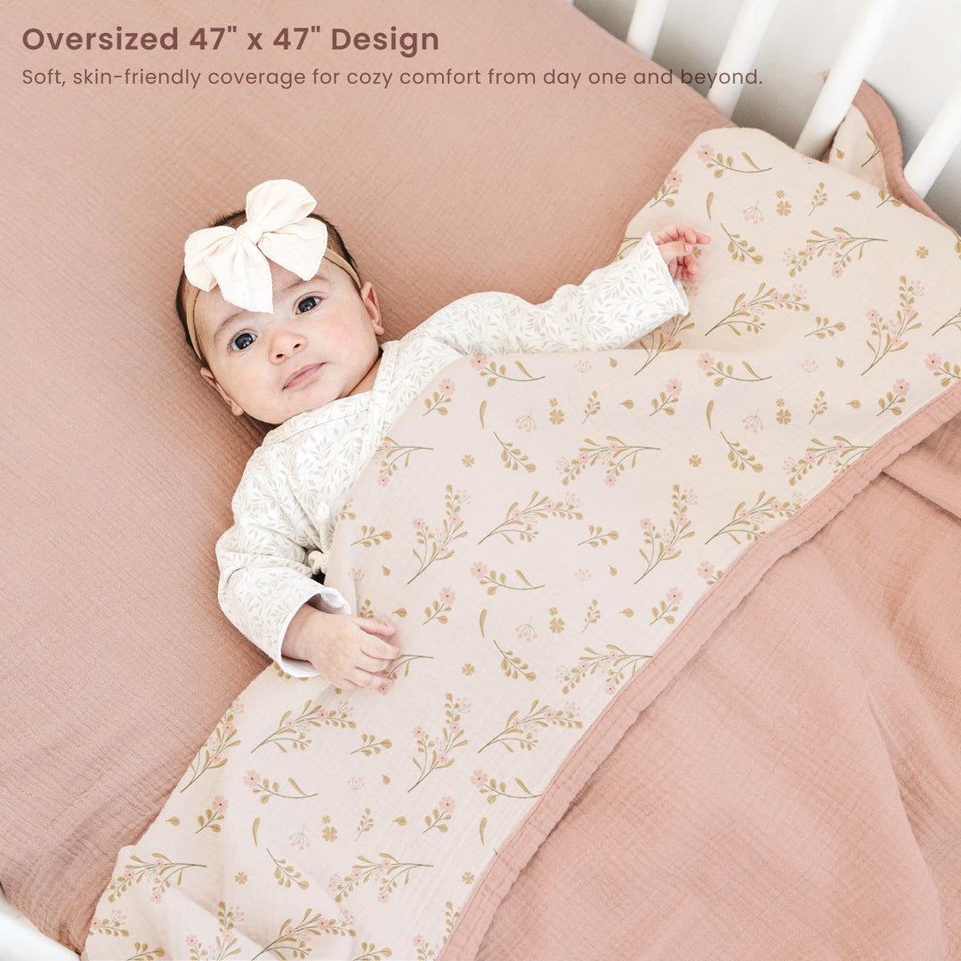 Konssy 100% Cotton Muslin Baby Blanket for Girls Boys, 40"x36" Soft & Lightweight, 4-Layer Muslin, for Receiving, Swaddling, Crib, Stroller & Nursery, Newborn to Toddler