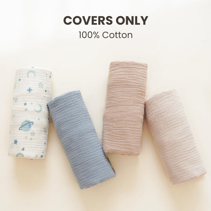 Konssy 2 Pack Muslin Baby Lounger Covers, Covers Only, 30.7" x 20" 100% Cotton, Soft & Breathable, Baby Nest Slipcover, Envelope Closure, Pre-Washed for Lasting Fit