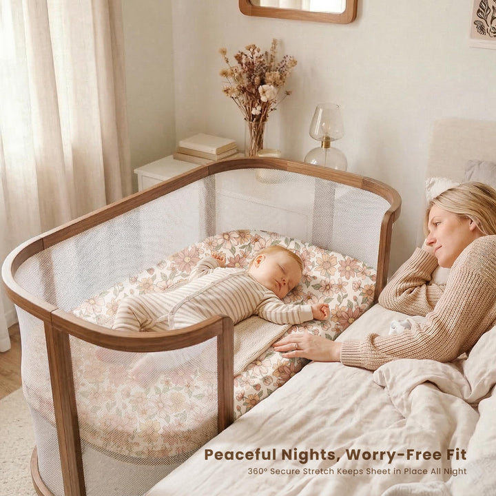 Konssy 3 Pack Stretchy Bassinet Sheets for Baby Girls and Boys, 33"x21" Silky-Soft & Breathable, Bassinet Mattress Sheet, for Baby Delight, Dream on Me, Rectangle Bassinet Sheets