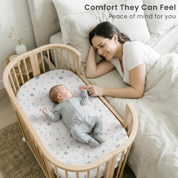 Konssy Muslin Bassinet Sheets for Baby Boys and Girls, 2 Pack, 33"x21" 100% Cotton, Bassinet Mattress Sheets, for Baby Delight, Dream on Me, Other Rectangle Bedside Mattresses