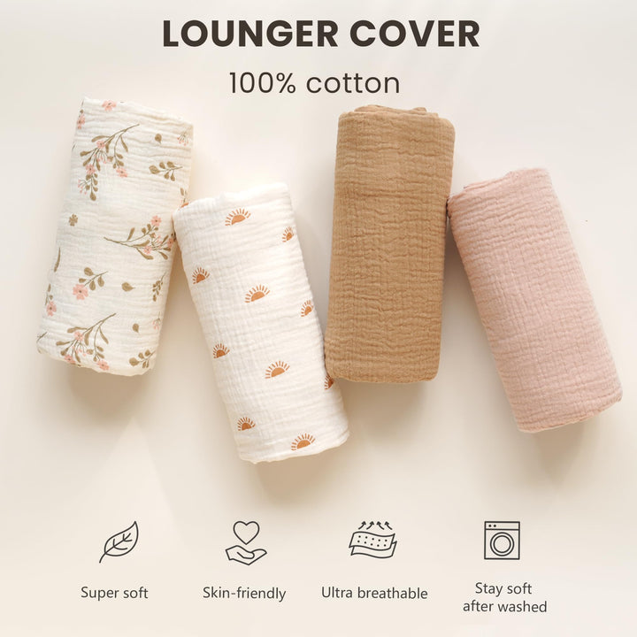 Konssy 2 Pack Muslin Baby Lounger Covers, Covers Only, 30.7" x 20" 100% Cotton, Soft & Breathable, Baby Nest Slipcover, Envelope Closure, Pre-Washed for Lasting Fit