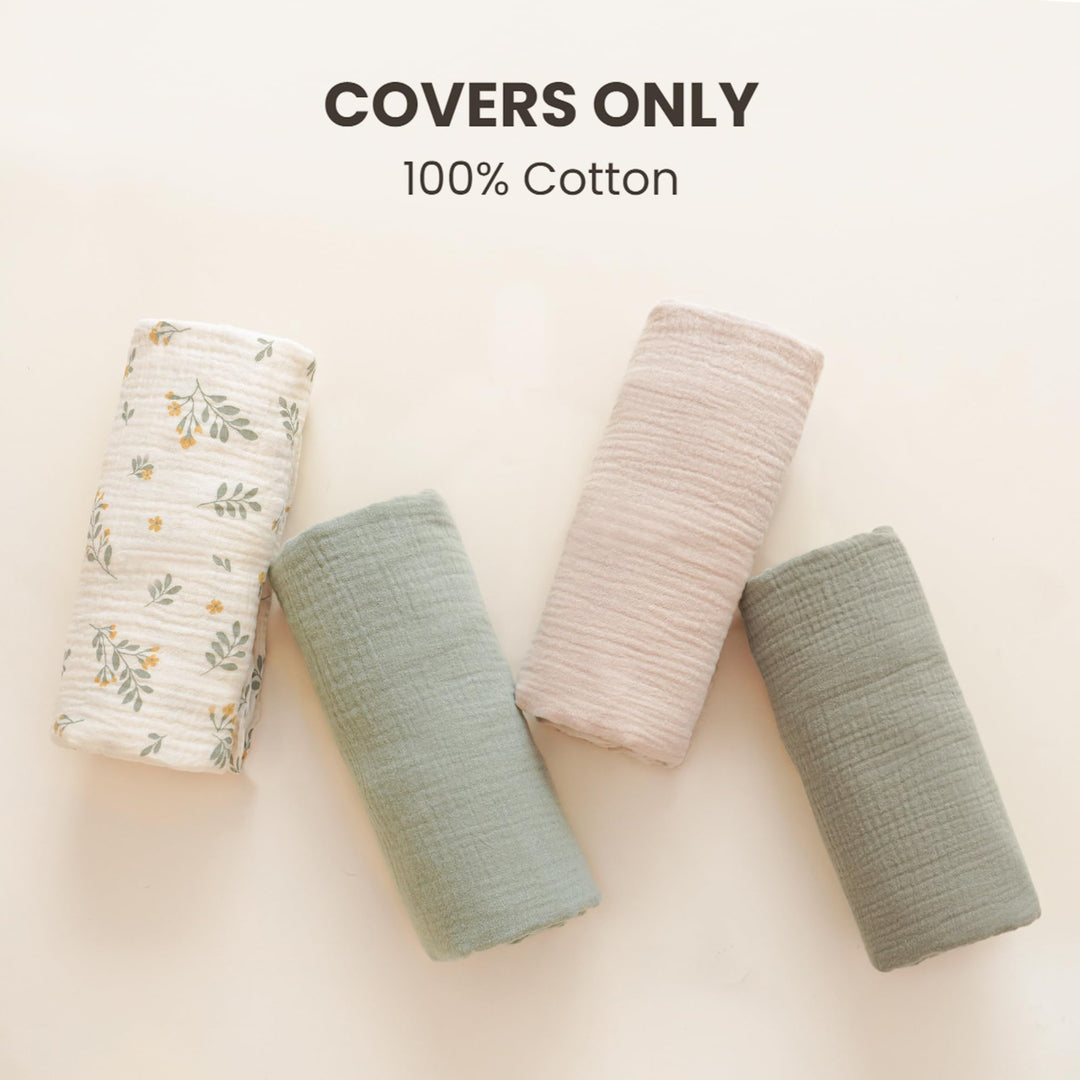 Konssy 2 Pack Muslin Baby Lounger Covers, Covers Only, 30.7" x 20" 100% Cotton, Soft & Breathable, Baby Nest Slipcover, Envelope Closure, Pre-Washed for Lasting Fit