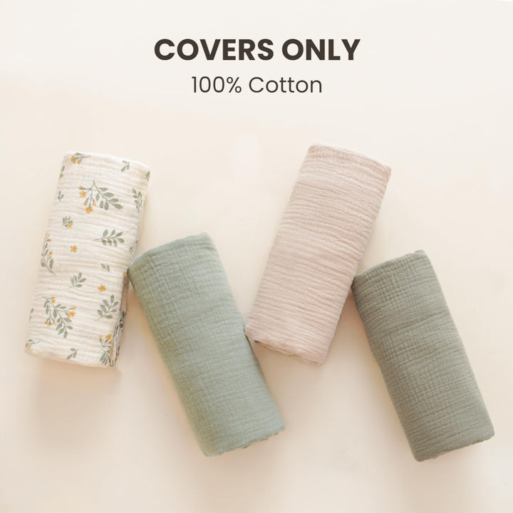 Konssy 2 Pack Muslin Baby Lounger Covers, Covers Only, 30.7" x 20" 100% Cotton, Soft & Breathable, Baby Nest Slipcover, Envelope Closure, Pre-Washed for Lasting Fit