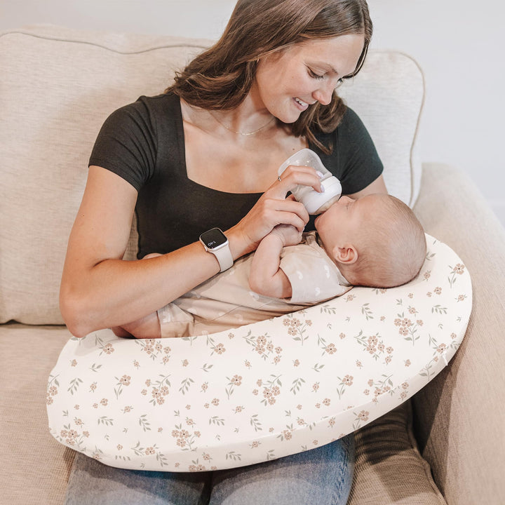 Konssy 2 Pack Nursing Pillow Covers, Soft Stretchy Cover for Breastfeeding Covers Only, Milk Silk Fabric, Breathable & Machine Washable, Slipcovers for Newborn Baby Boy Girl,