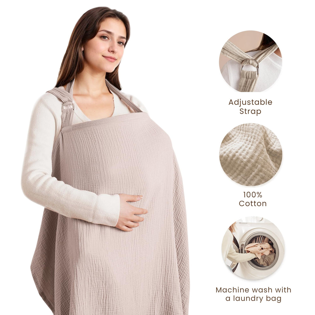 Konssy Muslin Nursing Cover Up for Breastfeeding with Rigid Hoop 100% Cotton Nursing Apron, Lightweight & Breathable, Carseat Canopy, Breast Feeding Covers for Women