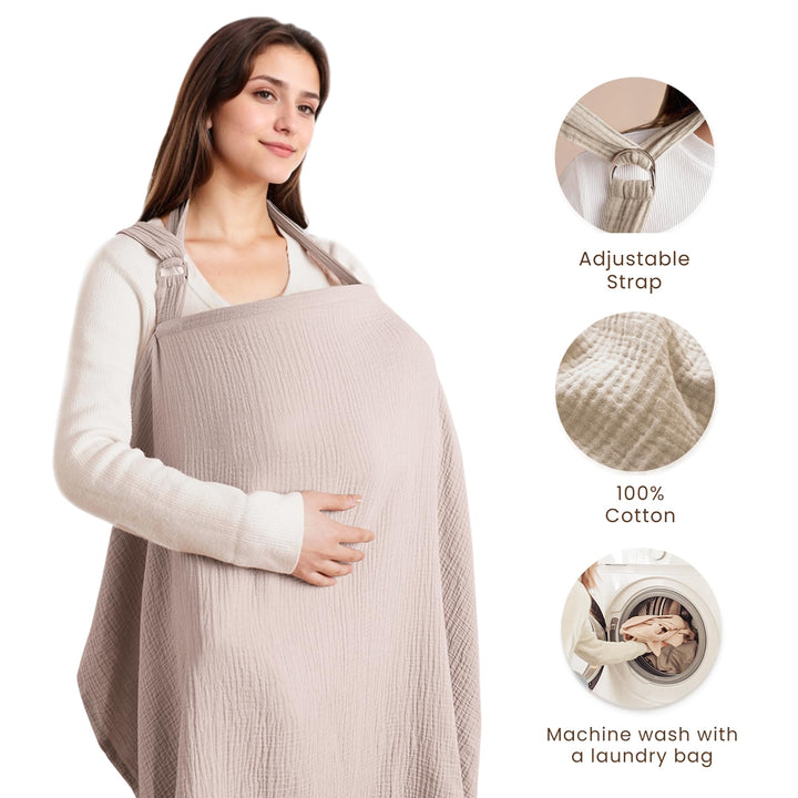 Konssy Muslin Nursing Cover Up for Breastfeeding with Rigid Hoop 100% Cotton Nursing Apron, Lightweight & Breathable, Carseat Canopy, Breast Feeding Covers for Women