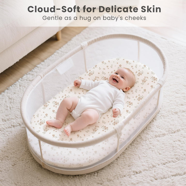 Konssy 3 Pack Stretchy Bassinet Sheets for Baby Girls and Boys, 32"x16" Silky-Soft & Breathable, Bassinet Mattress Sheet, Compatible with Halo Bassinest Swivel Sleeper, Graco, Snoo