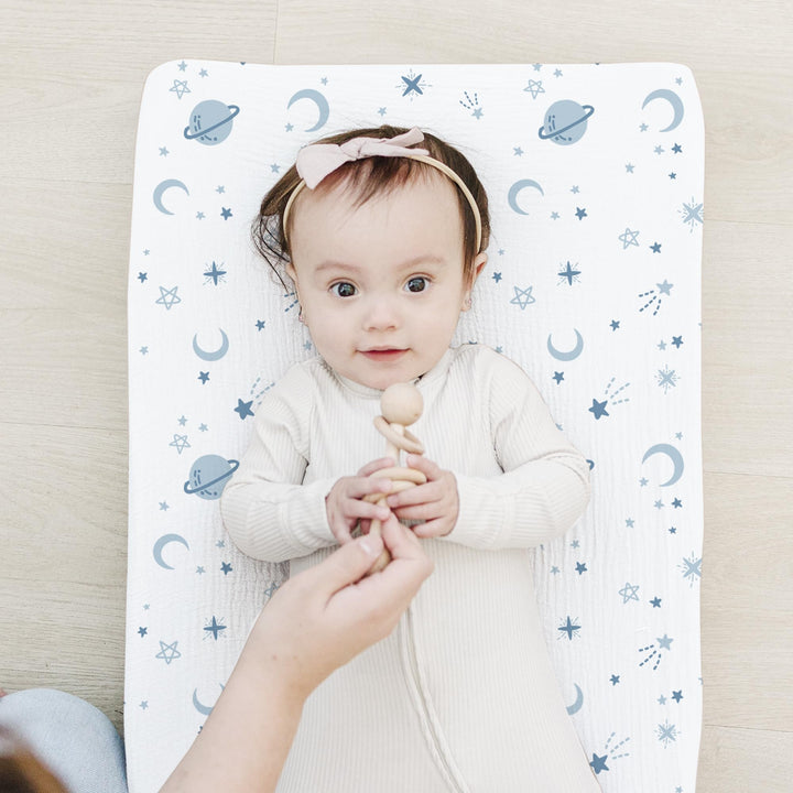 Konssy 100% Cotton Muslin Changing Pad Cover 2 Pack, 32"x16" Standard Fit Ultra Soft & Breathable, Diaper Changing Table Sheets, Neutral Nursery Design, for Baby Boys Girls