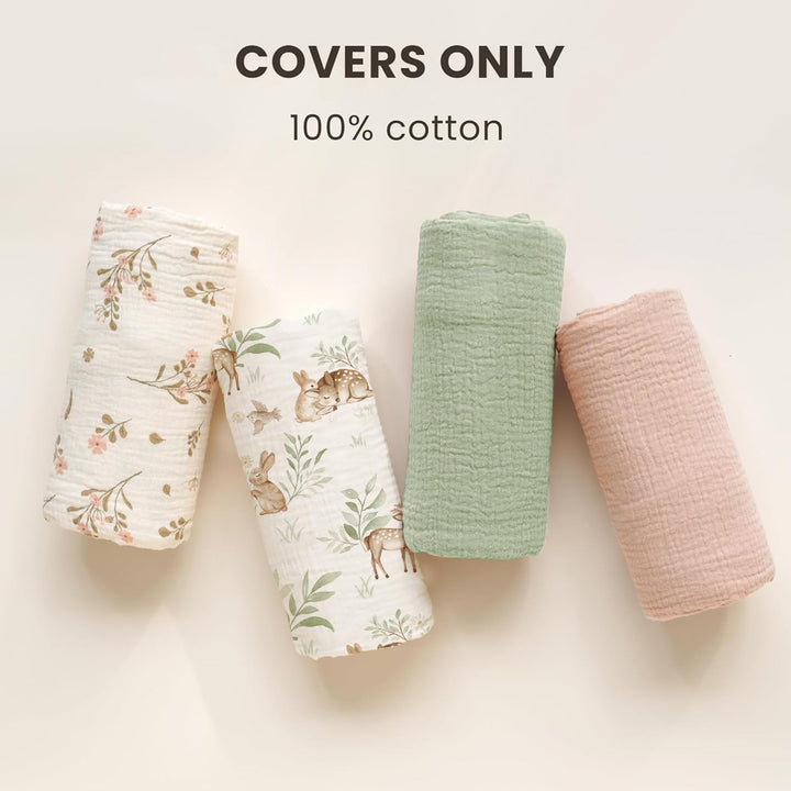 Konssy 2 Pack Muslin Baby Lounger Covers, Covers Only, 30.7" x 20" 100% Cotton, Soft & Breathable, Baby Nest Slipcover, Envelope Closure, Pre-Washed for Lasting Fit