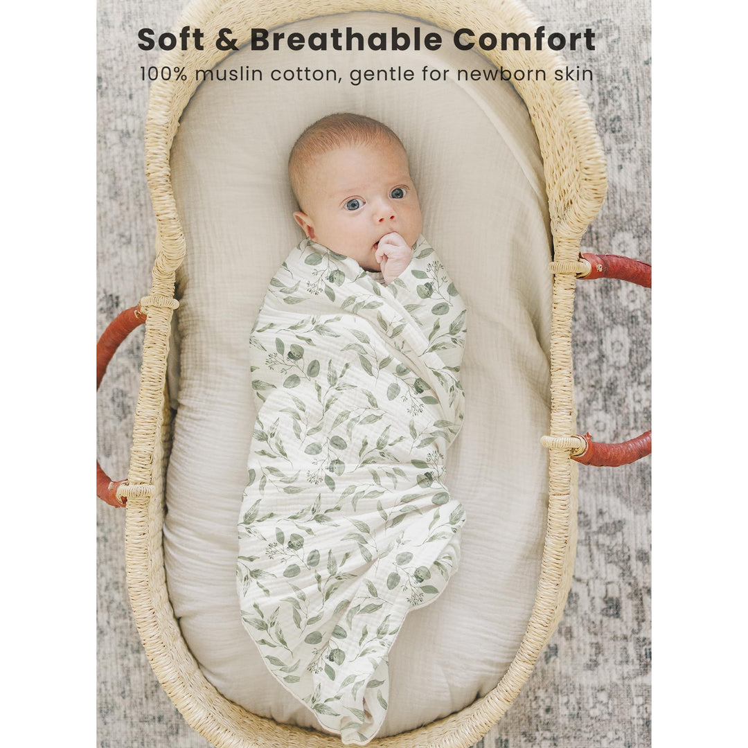 Konssy 3-Pack Muslin Baby Swaddle Blankets, 47 x 47 in Receiving Blankets Large Size, 100% Cotton, Ultra Soft & Breathable, Multi-Use Swaddles for Boys & Girls, from Newborn to Toddler