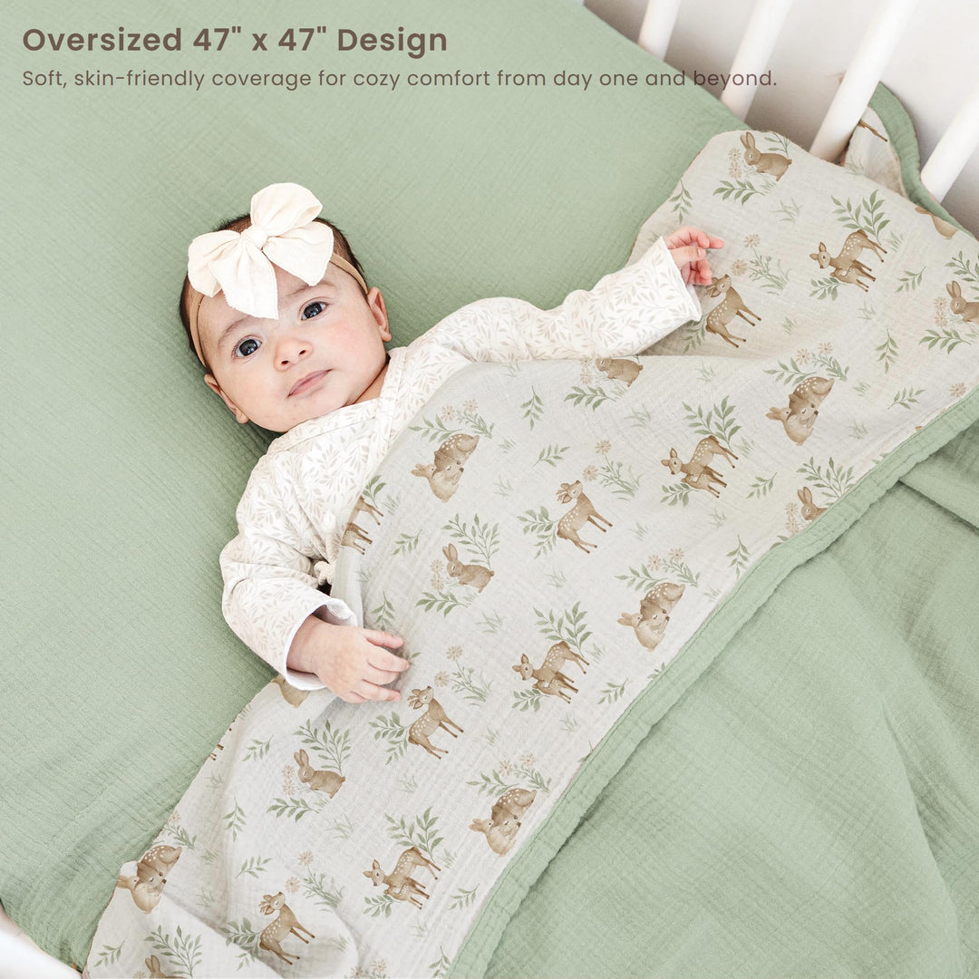 Konssy 100% Cotton Muslin Baby Blanket for Girls Boys, 40"x36" Soft & Lightweight, 4-Layer Muslin, for Receiving, Swaddling, Crib, Stroller & Nursery, Newborn to Toddler