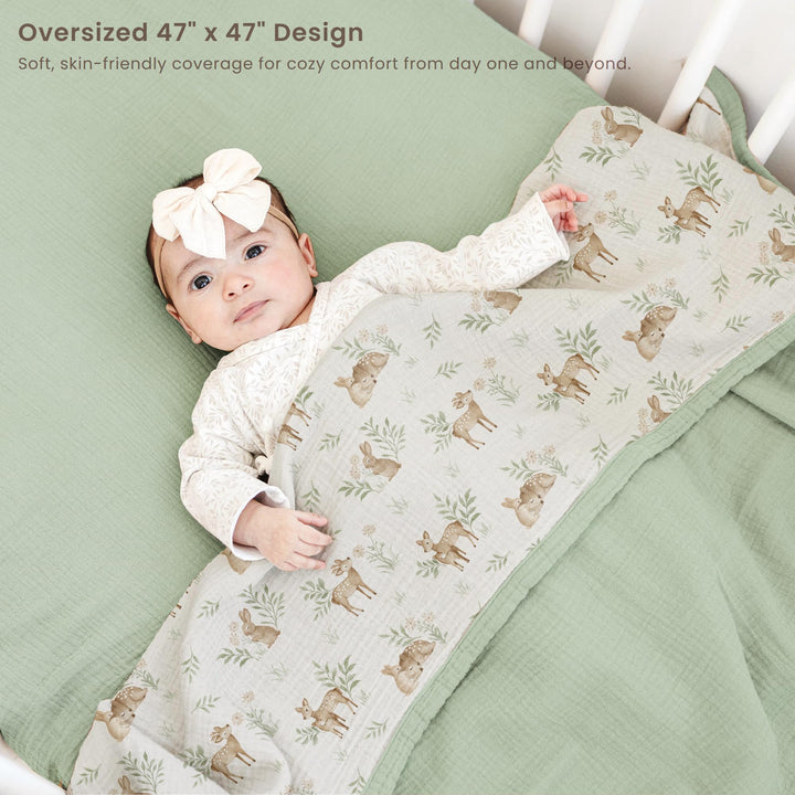 Konssy 100% Cotton Muslin Baby Blanket for Girls Boys, 40"x36" Soft & Lightweight, 4-Layer Muslin, for Receiving, Swaddling, Crib, Stroller & Nursery, Newborn to Toddler