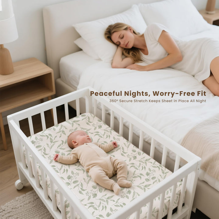 Konssy 3 Pack Stretchy Bassinet Sheets for Baby Girls and Boys, 33"x21" Silky-Soft & Breathable, Bassinet Mattress Sheet, for Baby Delight, Dream on Me, Rectangle Bassinet Sheets