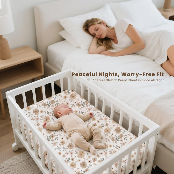 Konssy 3 Pack Stretchy Bassinet Sheets for Baby Girls and Boys, 33"x21" Silky-Soft & Breathable, Bassinet Mattress Sheet, for Baby Delight, Dream on Me, Rectangle Bassinet Sheets