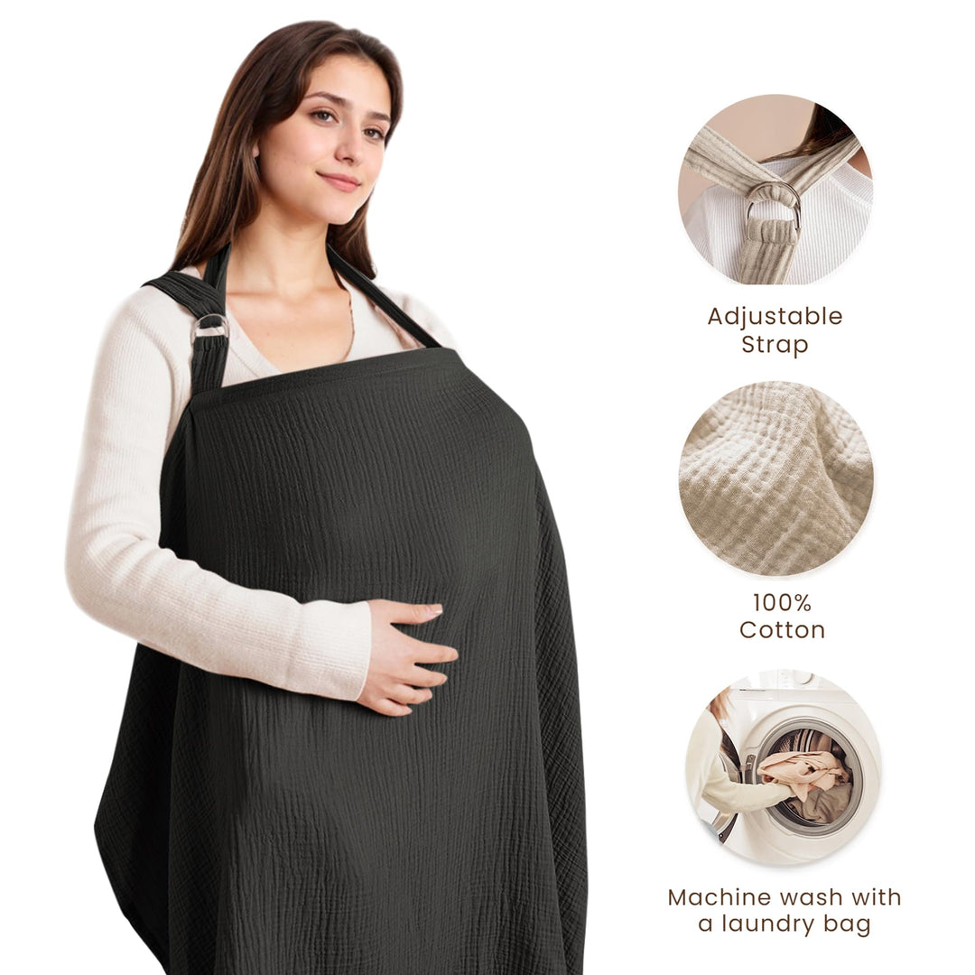 Konssy Muslin Nursing Cover Up for Breastfeeding with Rigid Hoop 100% Cotton Nursing Apron, Lightweight & Breathable, Carseat Canopy, Breast Feeding Covers for Women