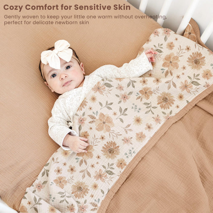 Konssy 100% Cotton Muslin Baby Blanket for Girls Boys, 40"x36" Soft & Lightweight, 4-Layer Muslin, for Receiving, Swaddling, Crib, Stroller & Nursery, Newborn to Toddler