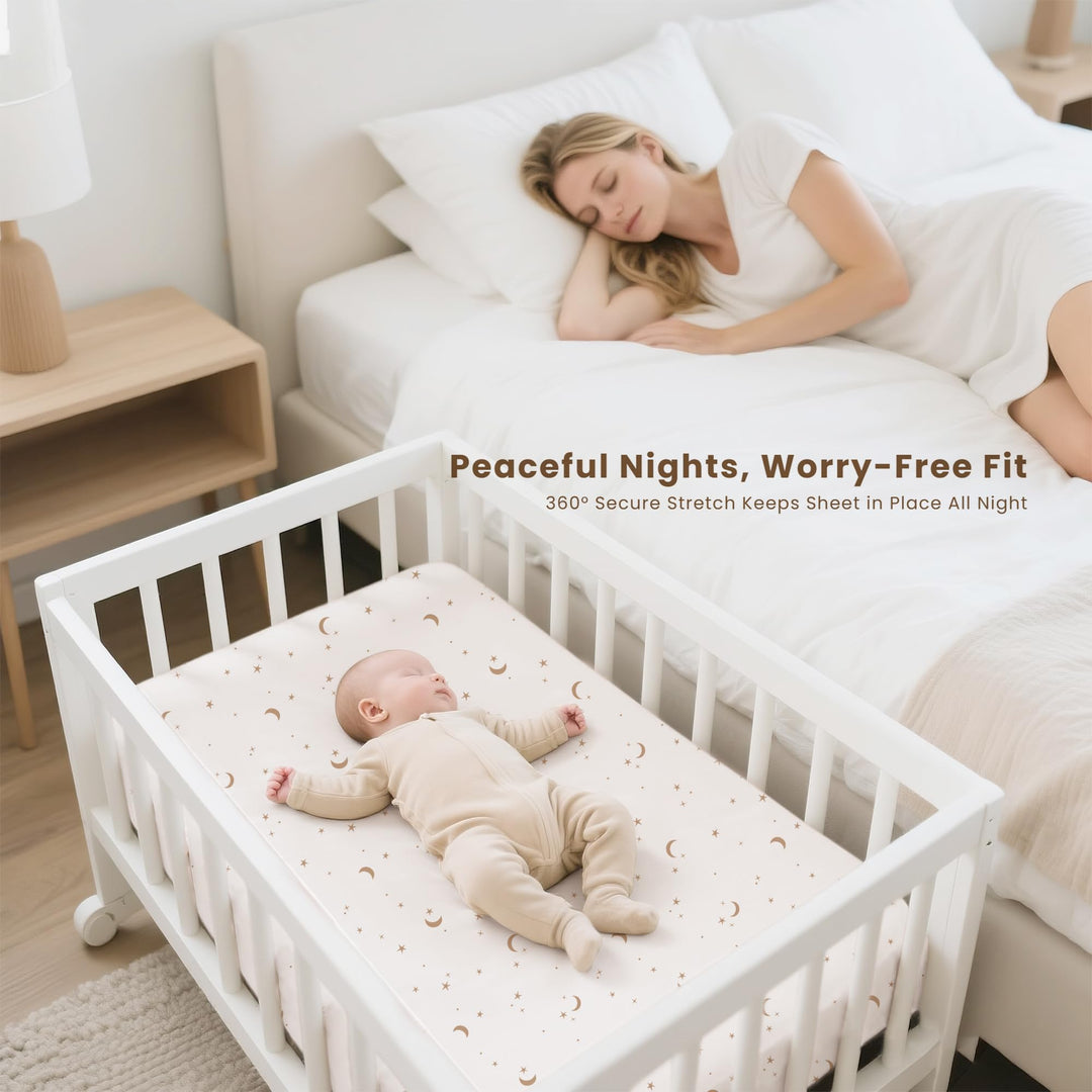 Konssy 3 Pack Stretchy Bassinet Sheets for Baby Girls and Boys, 33"x21" Silky-Soft & Breathable, Bassinet Mattress Sheet, for Baby Delight, Dream on Me, Rectangle Bassinet Sheets
