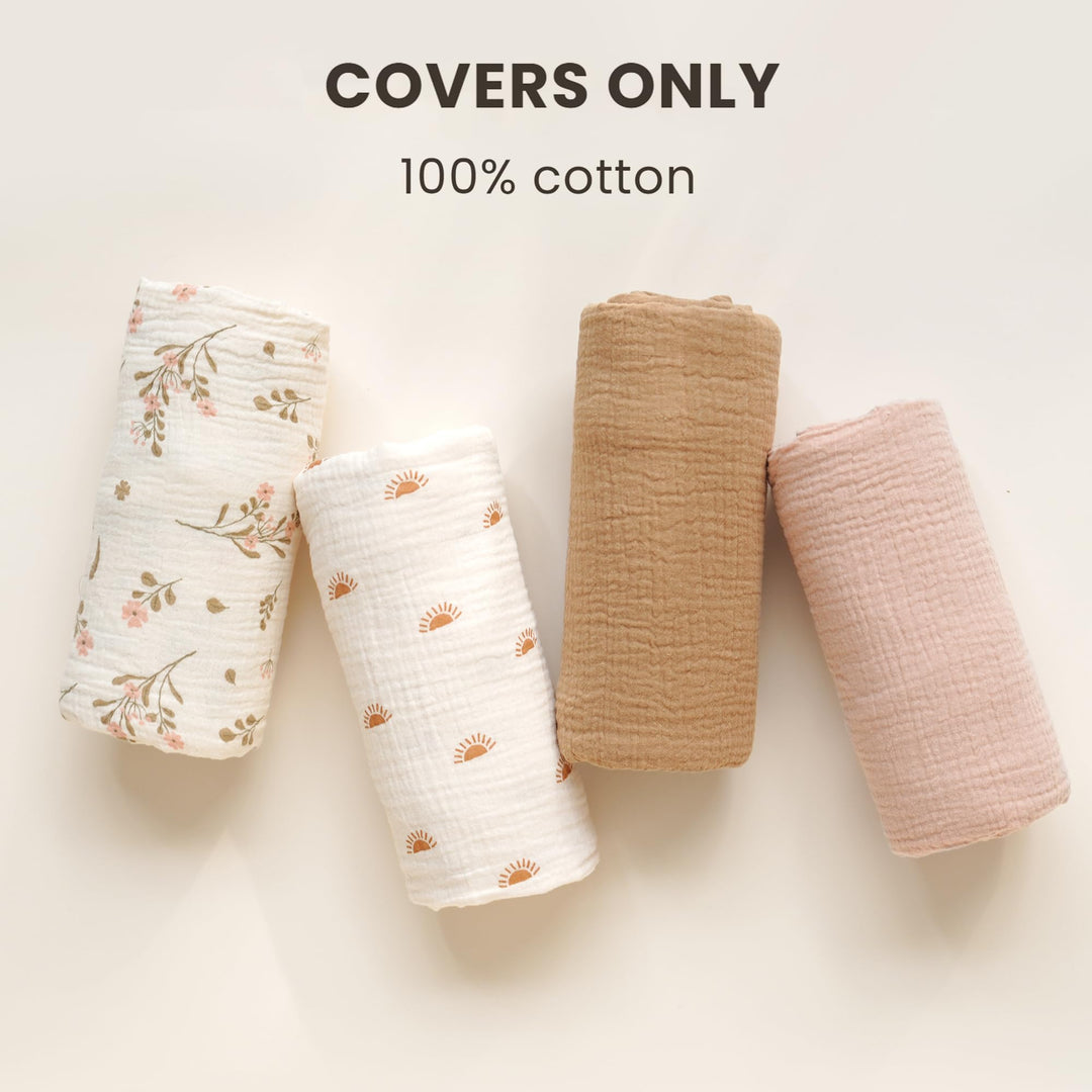 Konssy 2 Pack Muslin Baby Lounger Covers, Covers Only, 30.7" x 20" 100% Cotton, Soft & Breathable, Baby Nest Slipcover, Envelope Closure, Pre-Washed for Lasting Fit