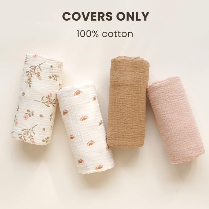 Konssy 2 Pack Muslin Baby Lounger Covers, Covers Only, 30.7" x 20" 100% Cotton, Soft & Breathable, Baby Nest Slipcover, Envelope Closure, Pre-Washed for Lasting Fit