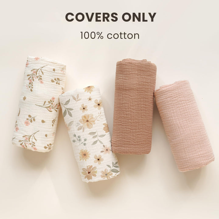 Konssy 2 Pack Muslin Baby Lounger Covers, Covers Only, 30.7" x 20" 100% Cotton, Soft & Breathable, Baby Nest Slipcover, Envelope Closure, Pre-Washed for Lasting Fit