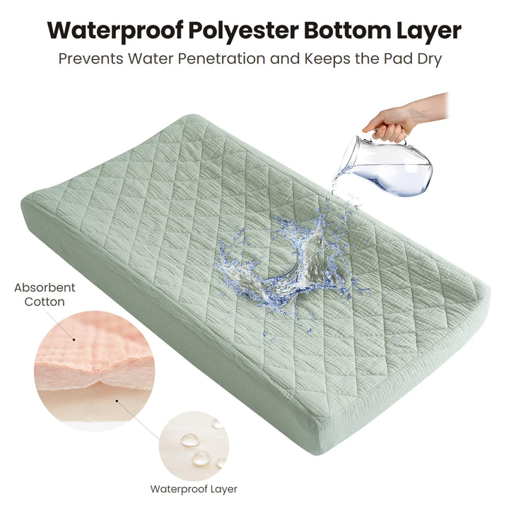 Konssy 2 Pack Quilted Muslin Changing Pad Cover, Waterproof Layer, 32"x16" 100% Cotton Surface, Absorbent & Soft, Fitted Changing Table Sheets, Full Elastic Fit, for Baby Girls & Boys